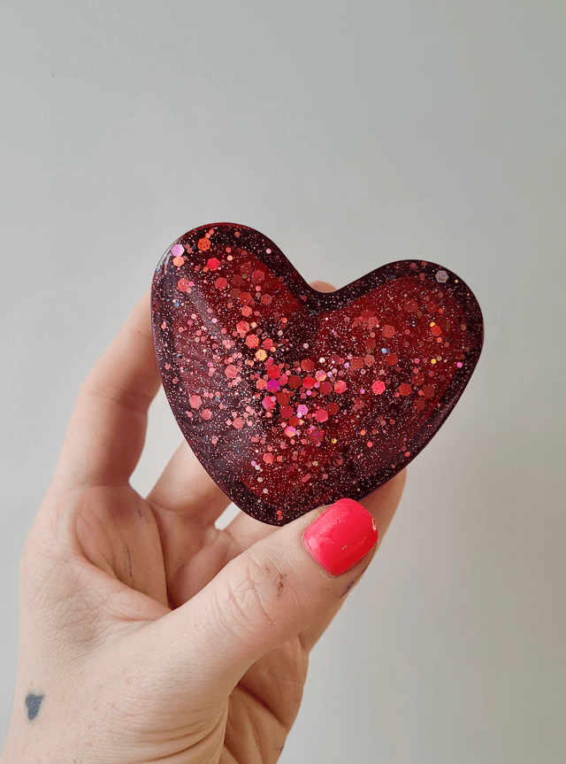 Heart Pot Trinket Tray – Red and Purple Glitter Heart Shaped Box