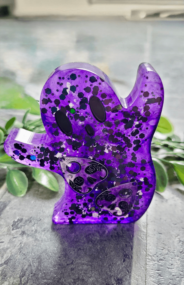 Ghost Ornament - Purple Glitter with Ouija Planchette