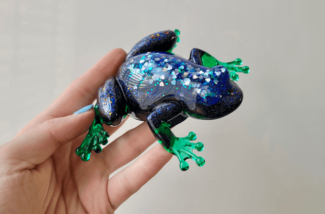 Frog Ornament – Glitter Hearts, Blue, Black & Green