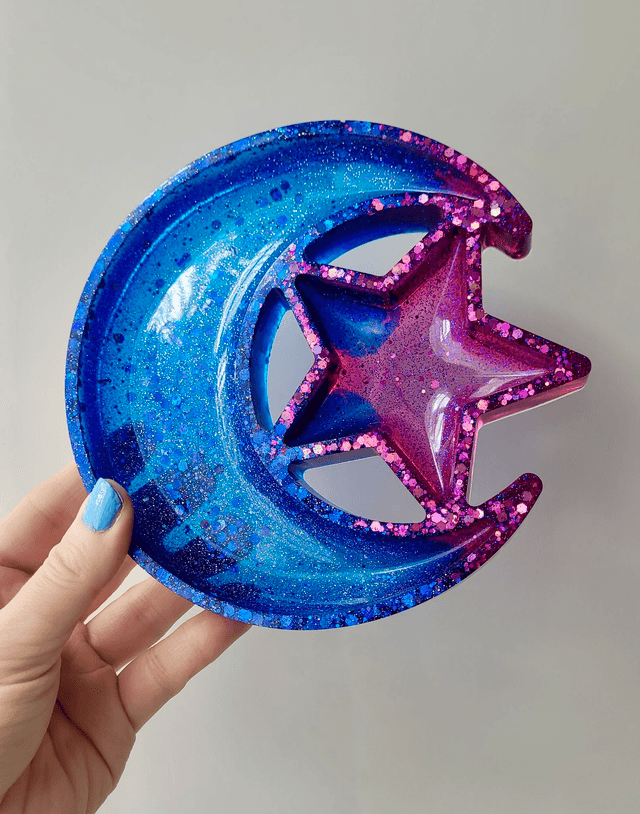 Trinket Tray - Celestial Moon & Star Dish - Blue & Pink