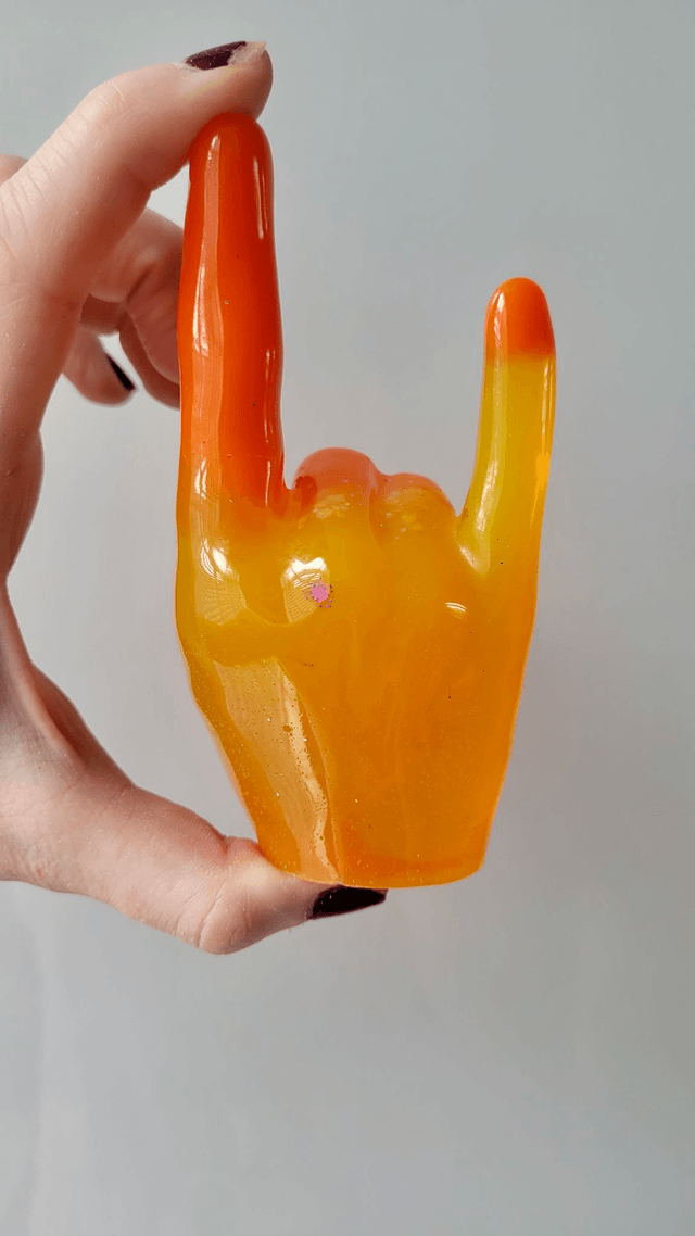 Rock On Hand Ornament – Orange Yellow Ombré Glitter
