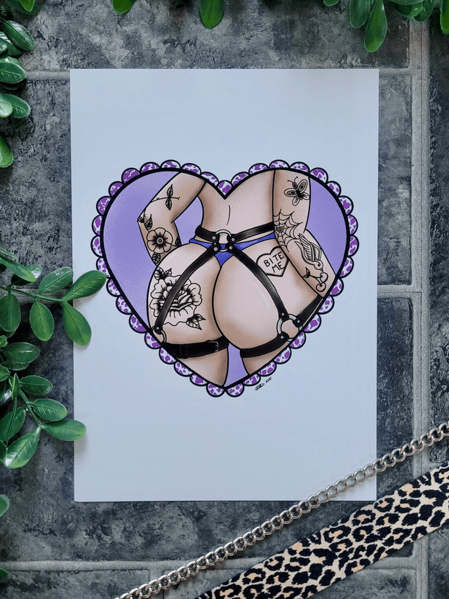 Bite Me Butt Heart A4 Art Print