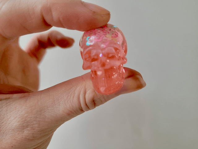 Skull Ornament - Mini - Peachy Pink with Holographic Stars 