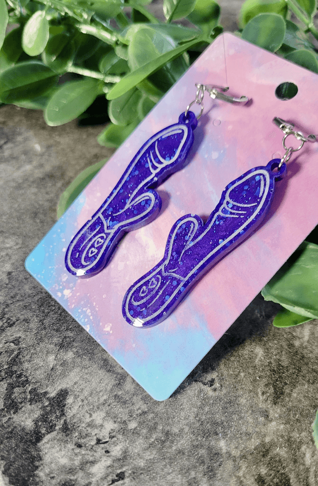 Earrings | Blue Glitter Rabbit Vibrator Earrings | Stainless Steel Lever Back Hoops