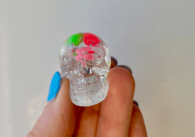 Skull Ornament - Mini - Silver Glitter & Pill Capsules