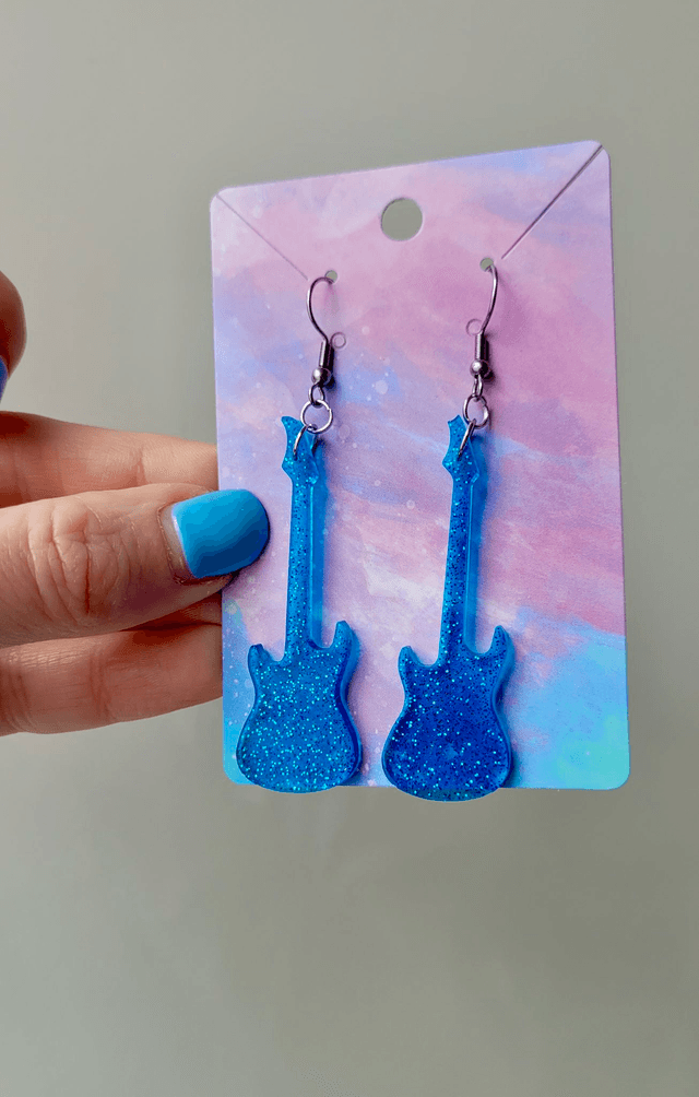 Earrings | Blue Glitter Guitars | Stainless Steel Hooks