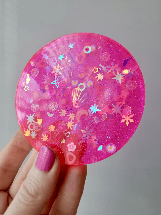 Coasters Set of 4 with Holder - Pink Glitter