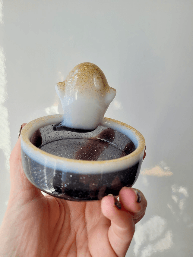 Ghost Trinket Pot Tray – Black, White & Gold Glitter