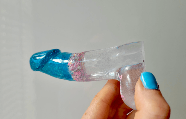 Penis Ornament - Blue Glitter & Clear with Pastel Holographic Star Confetti - 12cm