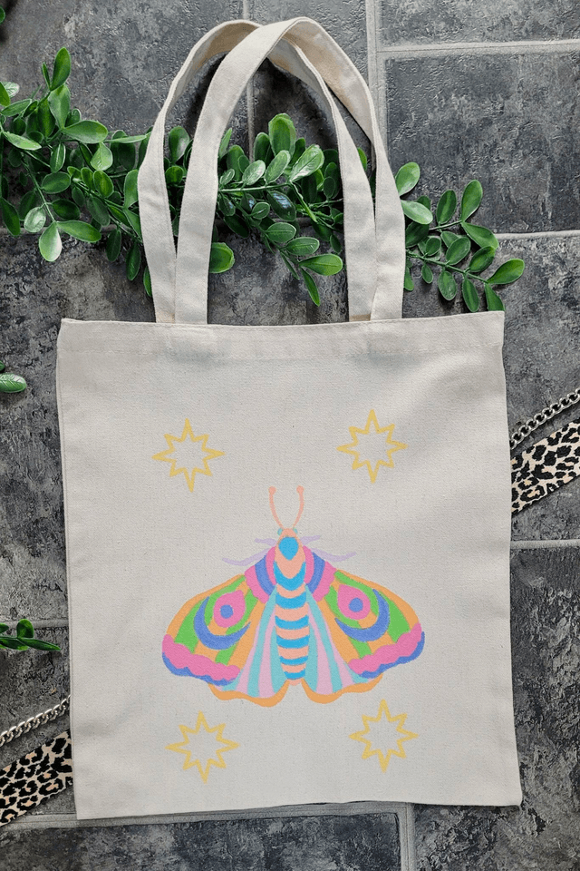 Pastel Moth Beige Tote Bag – Hand-Painted 