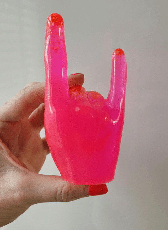 Rock On Hand Ornament – Hot Pink Glitter