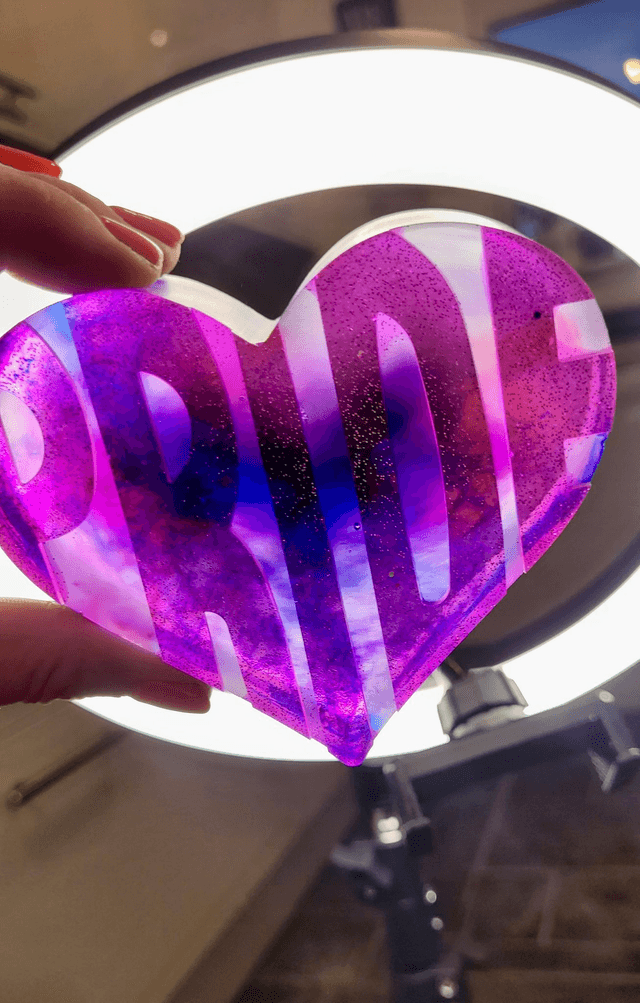PRIDE Heart - Pink glitter ‘Pride’ with purple and blue marble