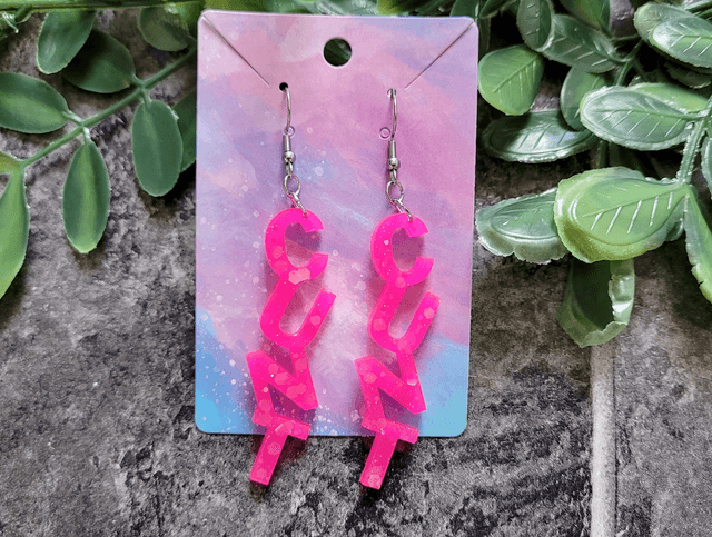 Earrings- Hot Pink Glitter CUNT Swear Earrings | Stainless Steel Shepherd Hooks