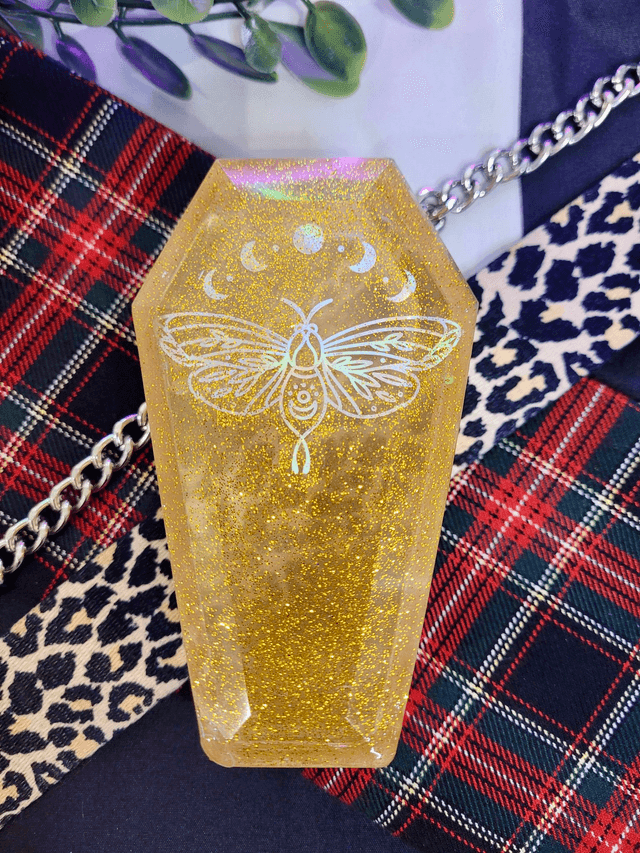 Coffin Trinket Box - Gold with Moth Design