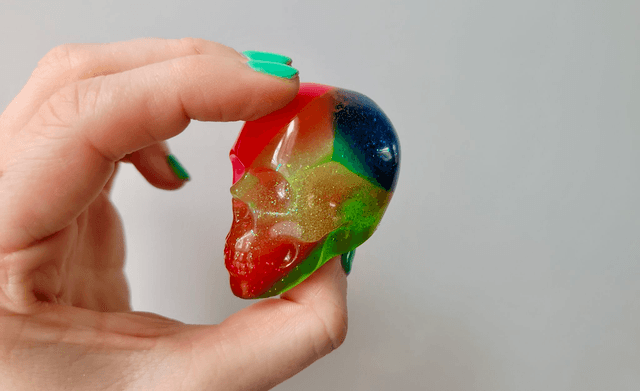 Skull Ornament - Medium - Multicoloured Rainbow Glitter Skull