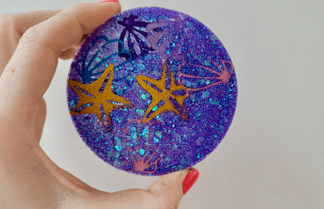 Coaster - Purple and Blue Glitter - Starfish & Shells Ocean Theme