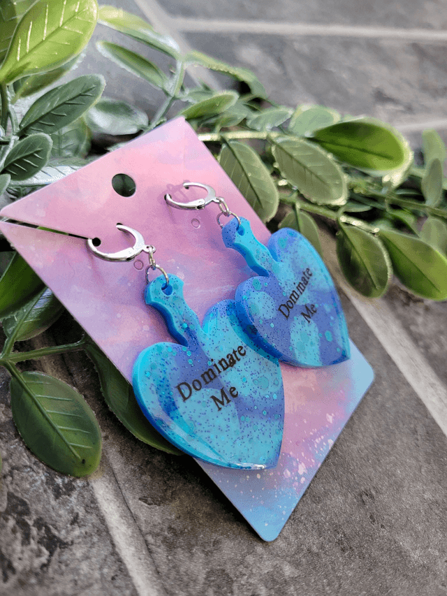 Earrings | Blue Tie-Dye Swirl Dominate Me Heart Earrings - Stainless Steel Leverback Hoops
