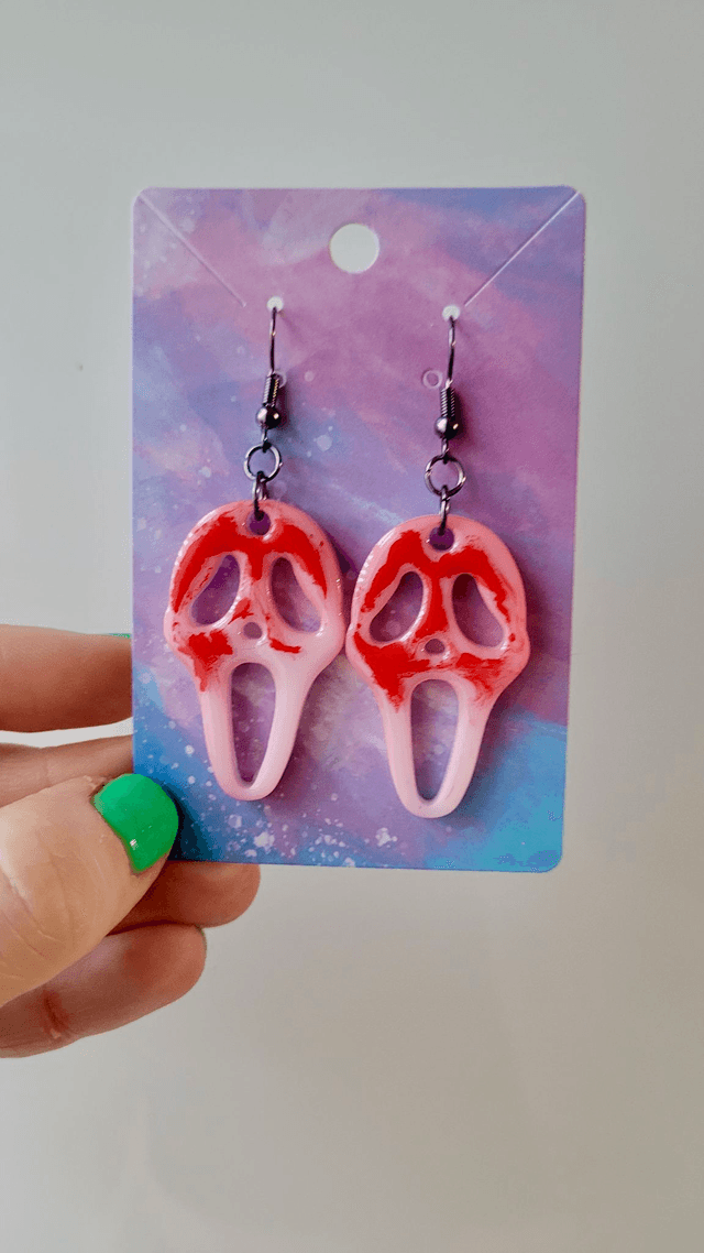 Earrings | Bloody Ghostface Scream Earrings - White Bloody | Stainless Steel Hooks