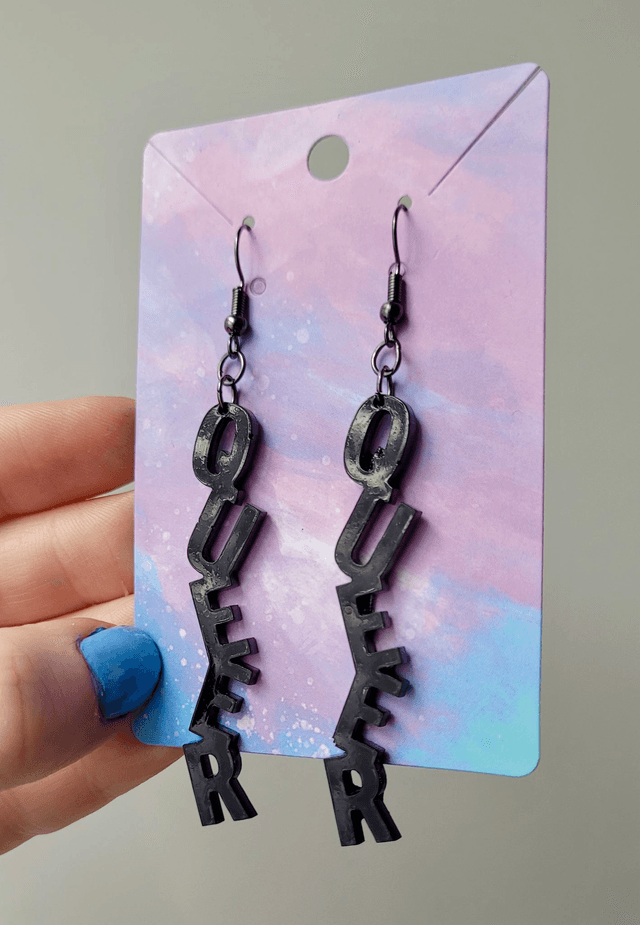 Earrings- Black QUEER Earrings | Stainless Steel Gunmetal Hooks