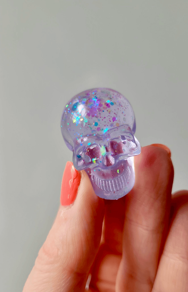 Skull Ornament - Mini - Lilac, Clear, Holograph Glitter