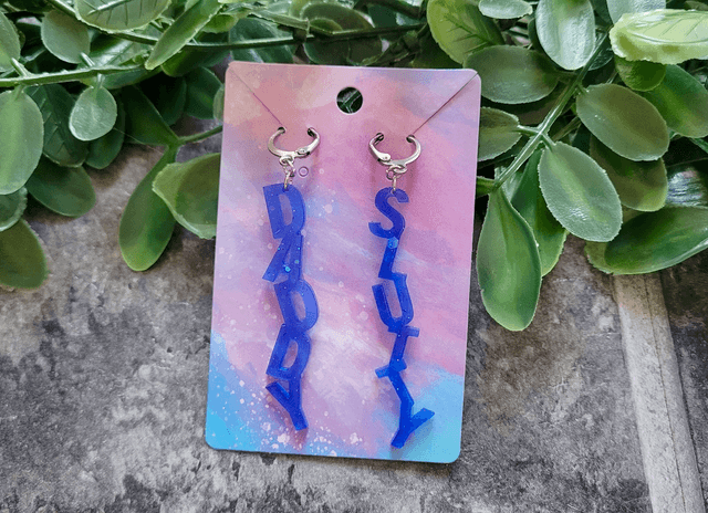 Earrings- DADDY / SLUTTY Blue Glitter Earrings | Stainless Steel Lever back Hoops