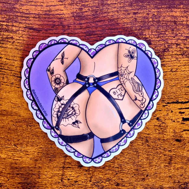Bite Me Heart Butt Vinyl Bum Sticker