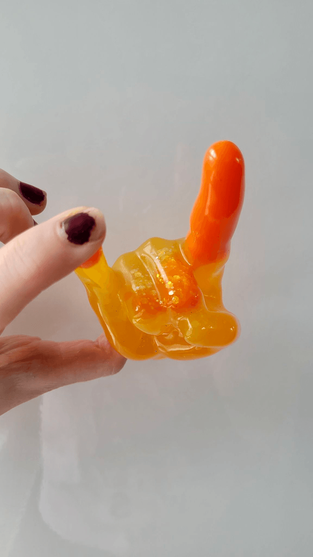Rock On Hand Ornament – Orange Yellow Ombré Glitter