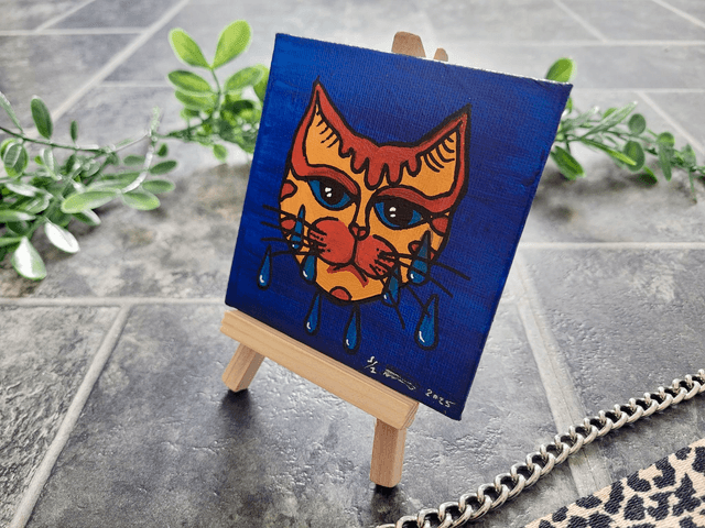 Original Mini Canvas Painting – Crying Cat