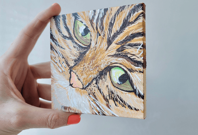 Original Mini Canvas Painting – Cat Face Closeup