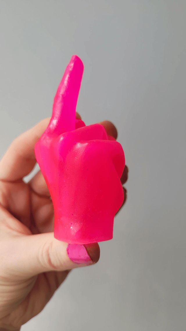 Middle Finger Hand Ornament – Bright Pink Glitter 