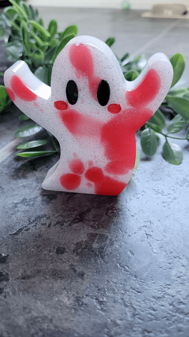 Ghost Ornament - Red and White Glitter | Blood Swirl Effect