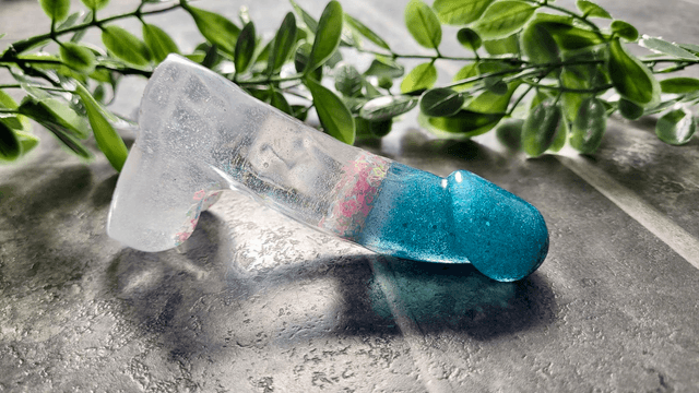 Penis Ornament - Blue Glitter & Clear with Pastel Holographic Star Confetti - 12cm