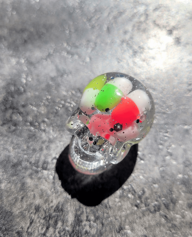 Skull Ornament - Mini - Silver Glitter & Pill Capsules