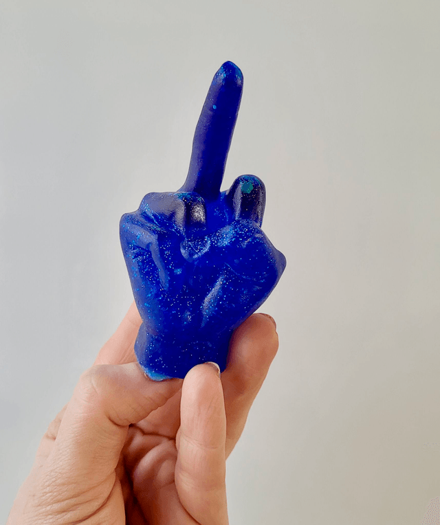 Middle Finger Hand Ornament – Blue Glitter