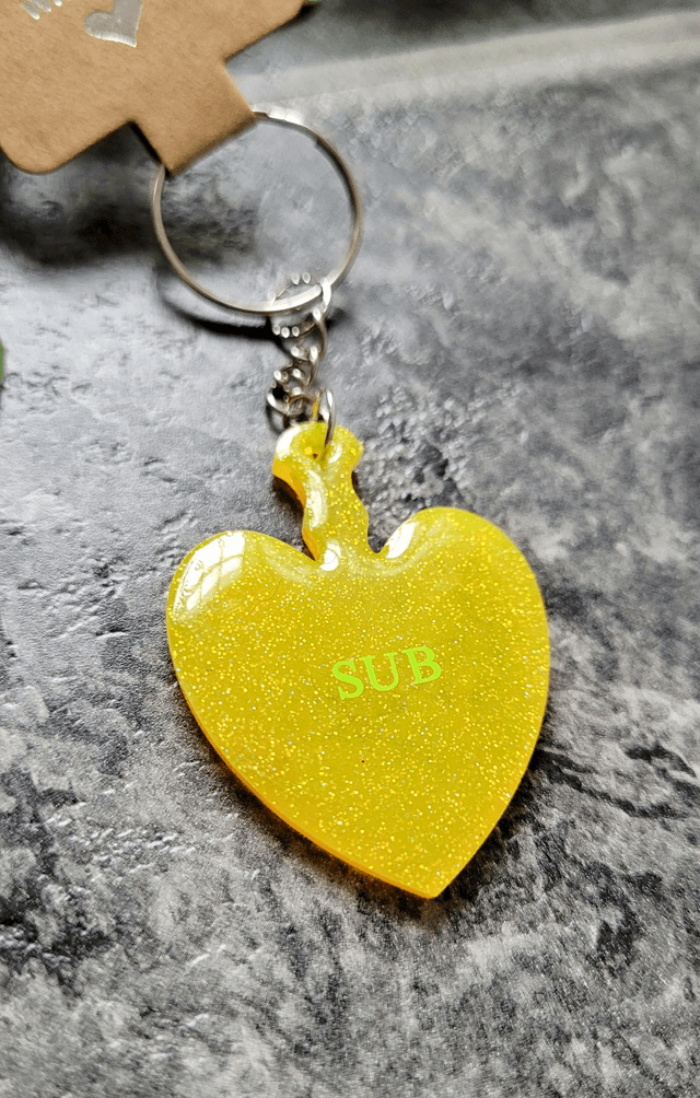 Heart Paddle Keychain - Yellow Glitter SUB Keyring