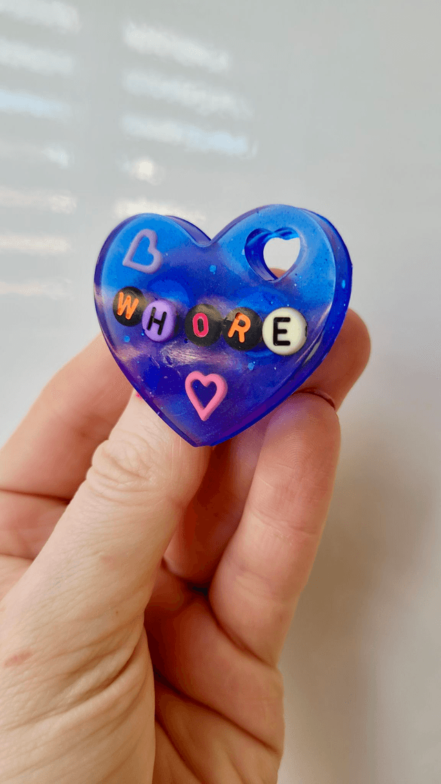 WHORE Blue Heart Resin Pin Badge