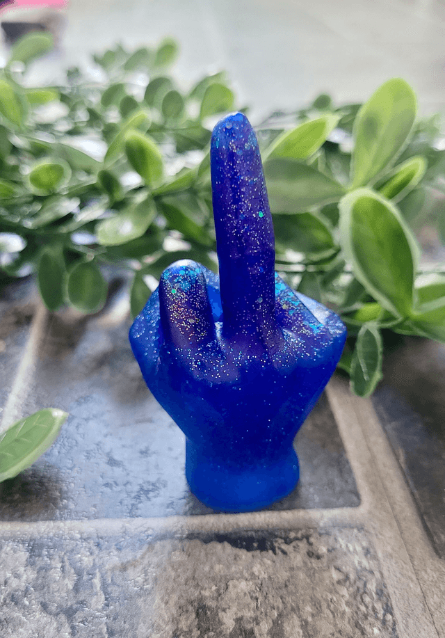Middle Finger Hand Ornament – Blue Glitter