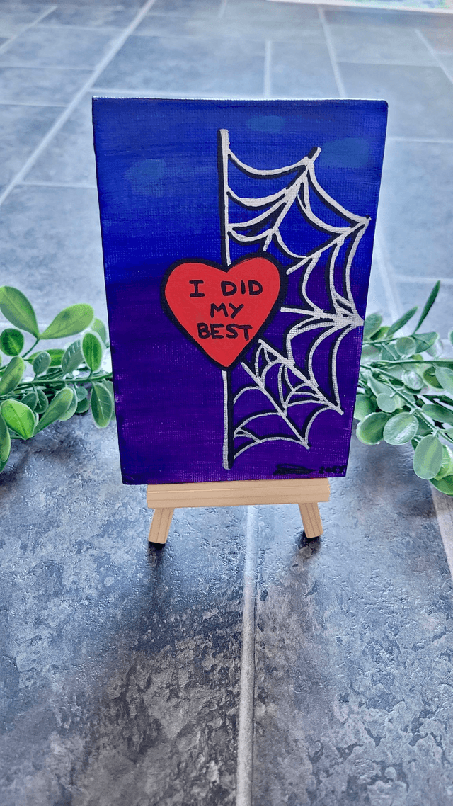 Original Mini Canvas Painting – Spiderweb Heart, I Tried My Best