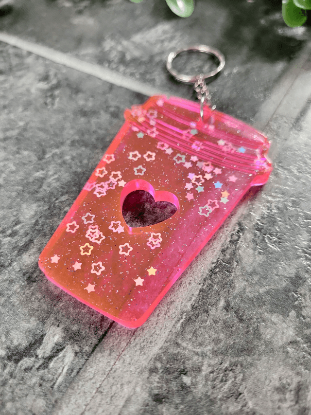 Glittery Star Coffee Cup Keychain Keyring