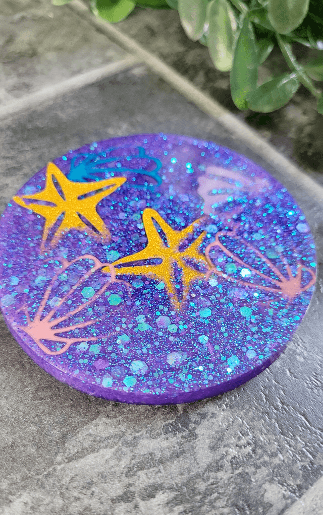 Coaster - Purple and Blue Glitter - Starfish & Shells Ocean Theme