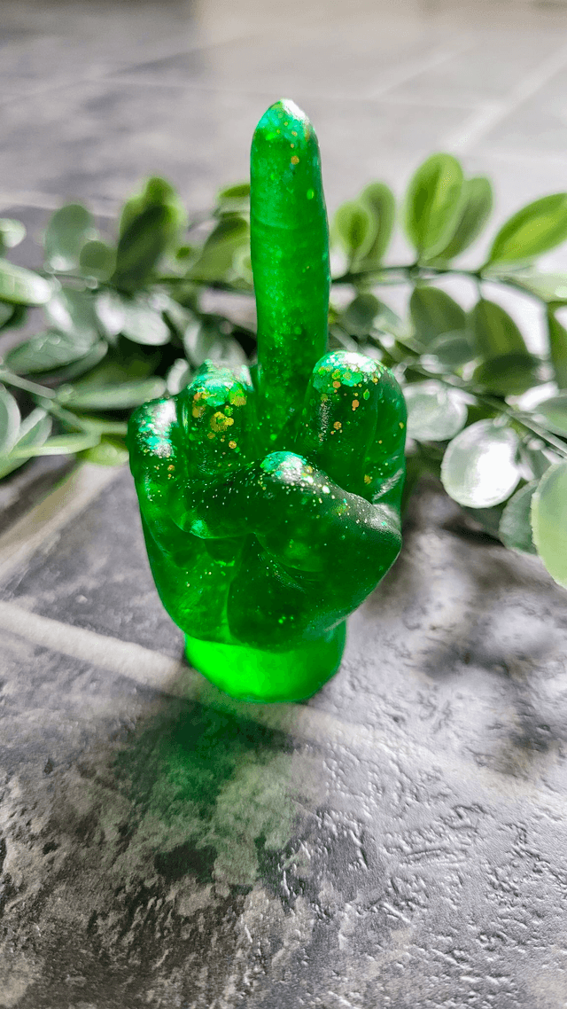 Middle Finger Hand Ornament – Green Glitter 