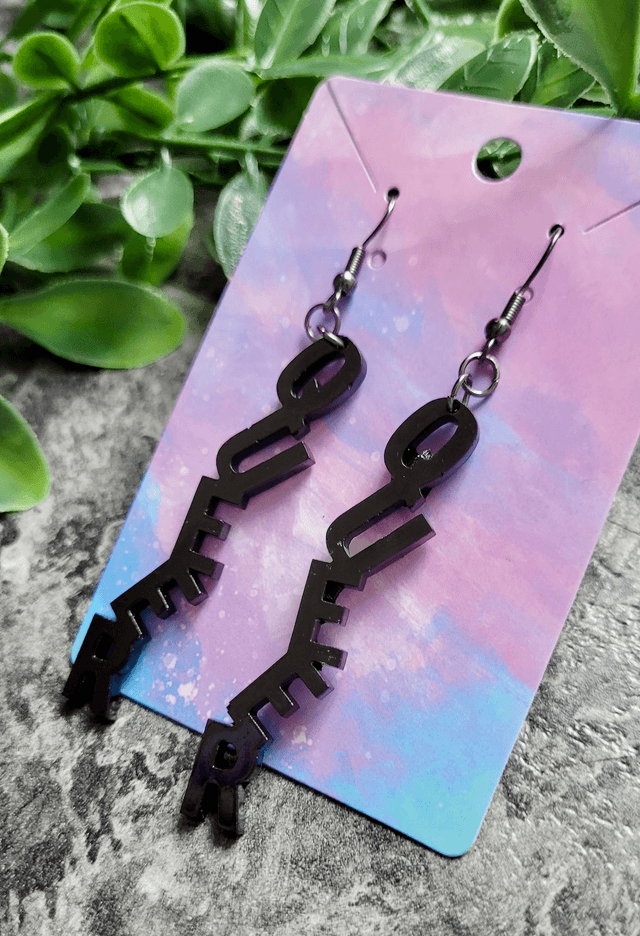 Earrings- Black QUEER Earrings | Stainless Steel Gunmetal Hooks