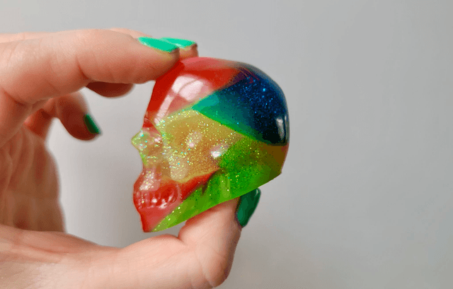 Skull Ornament - Medium - Multicoloured Rainbow Glitter Skull