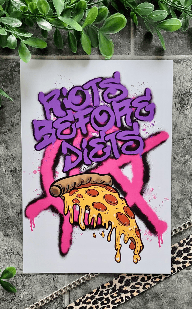 Riots Before Diets – Feminist Pizza Punk A4 Art Print