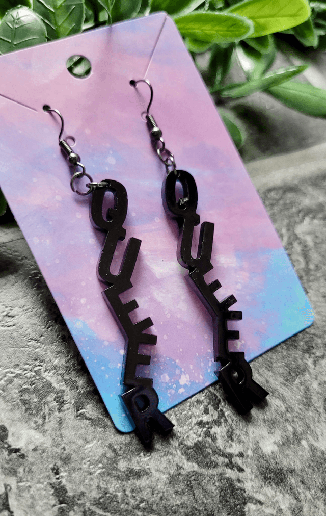Earrings- Black QUEER Earrings | Stainless Steel Gunmetal Hooks