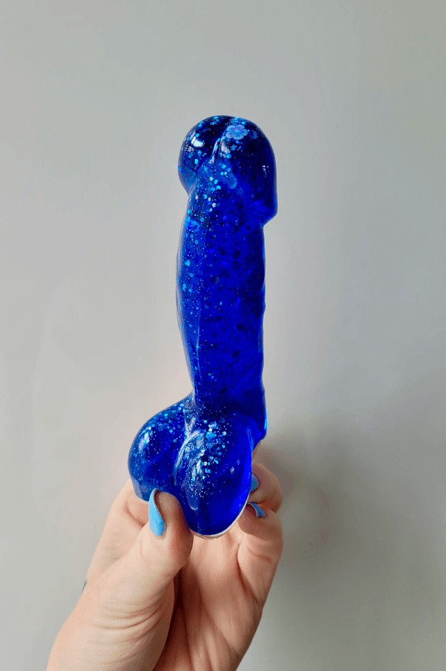 Penis Ornament - Blue Glitter Flower - 12cm