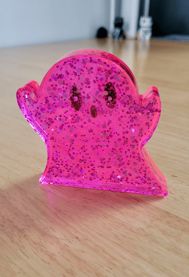 Ghost Ornament - Bright Pink with Holographic Stars