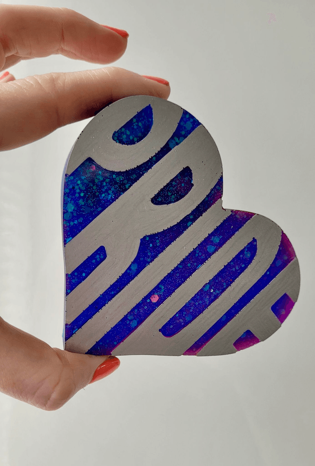 PRIDE Heart - Silver Text, Blue and Purple Glittery Heart Ornament