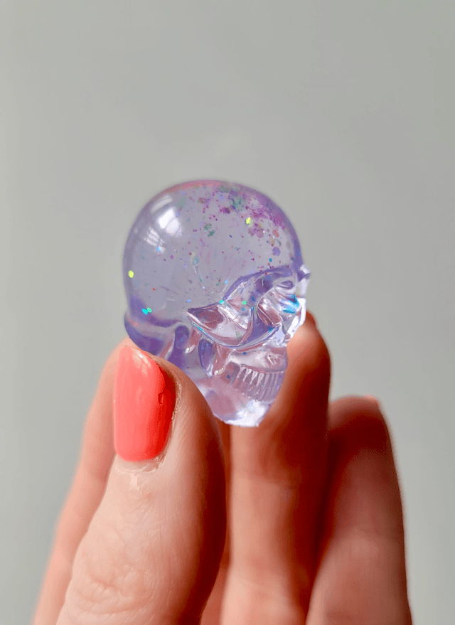 Skull Ornament - Mini - Lilac, Clear, Holograph Glitter