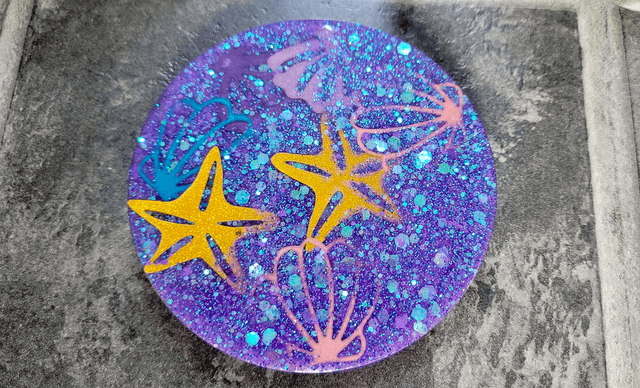 Coaster - Purple and Blue Glitter - Starfish & Shells Ocean Theme